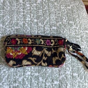 Vera Bradley Black Floral Quilted Wristlet